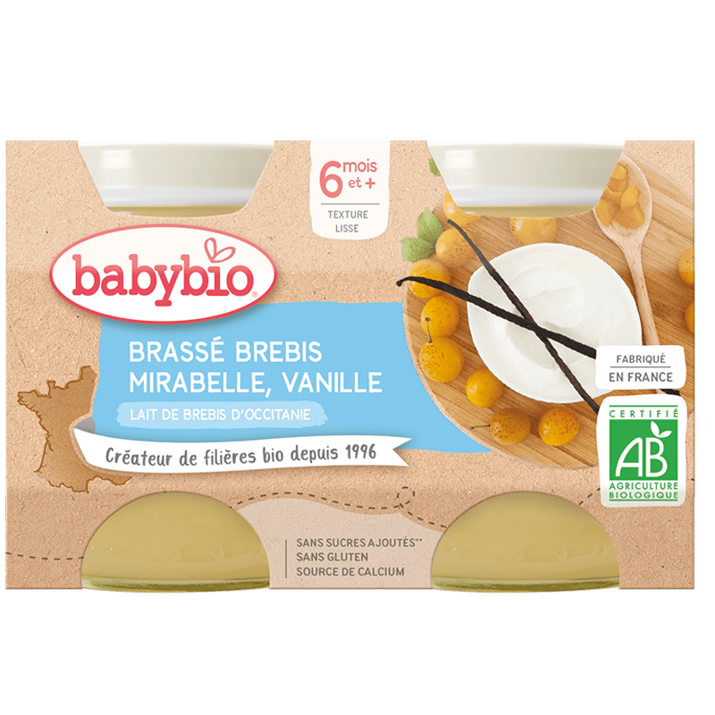 Brassé au lait de brebis d'occitanie - mirabelle vanille (dès 6 mois) BIO - 2x130g Baby Bio vrac-zero-dechet-ecolo-montaudran