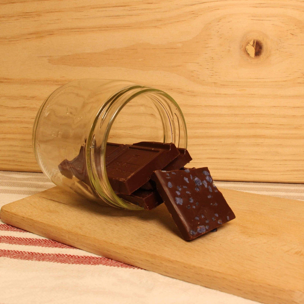 Carrés de chocolat noir 73% fleurs de violette - 100g BOVETTI Chocolatier vrac-zero-dechet-ecolo-montaudran