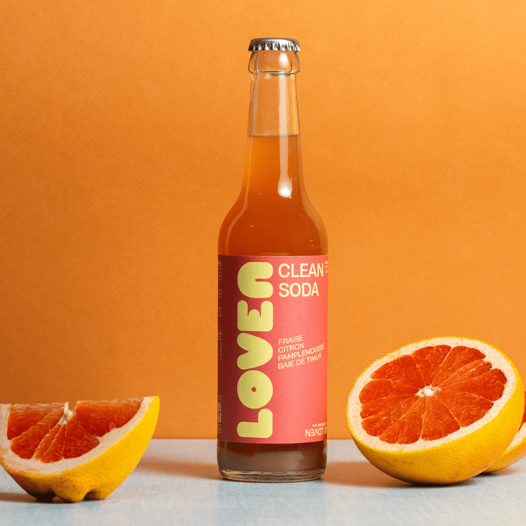 Clean Soda fraise citron pamplemousse & baie de timur BIO - 33cl Loven Crew - Brasserie L'Indispensable vrac-zero-dechet-ecolo-montaudran