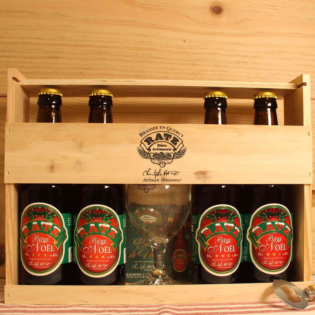 Coffret bières de Noël en bois - Ratz - 4 x 33cl + 1 verre Ratz vrac-zero-dechet-ecolo-montaudran