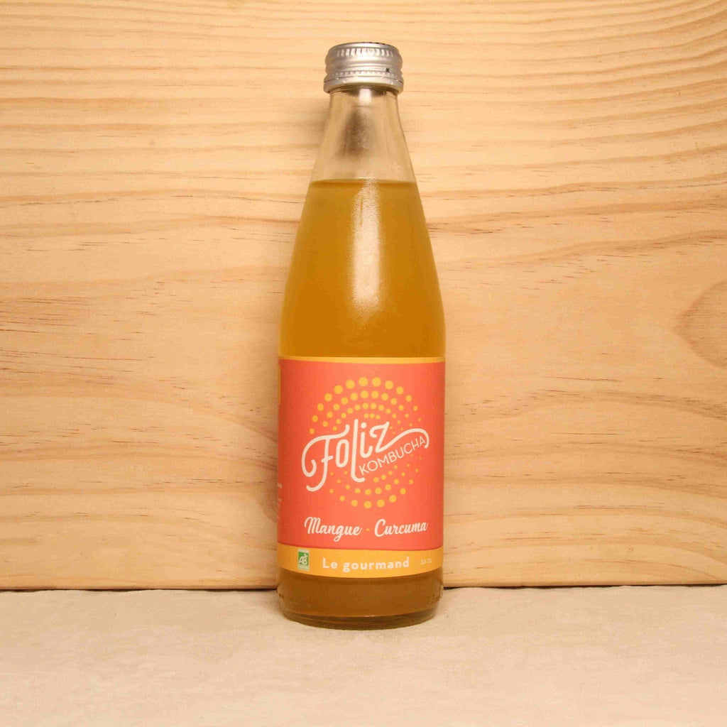 Kombucha mangue curcuma "Le gourmand" BIO - 33cl Foliz Kombucha vrac-zero-dechet-ecolo-montaudran