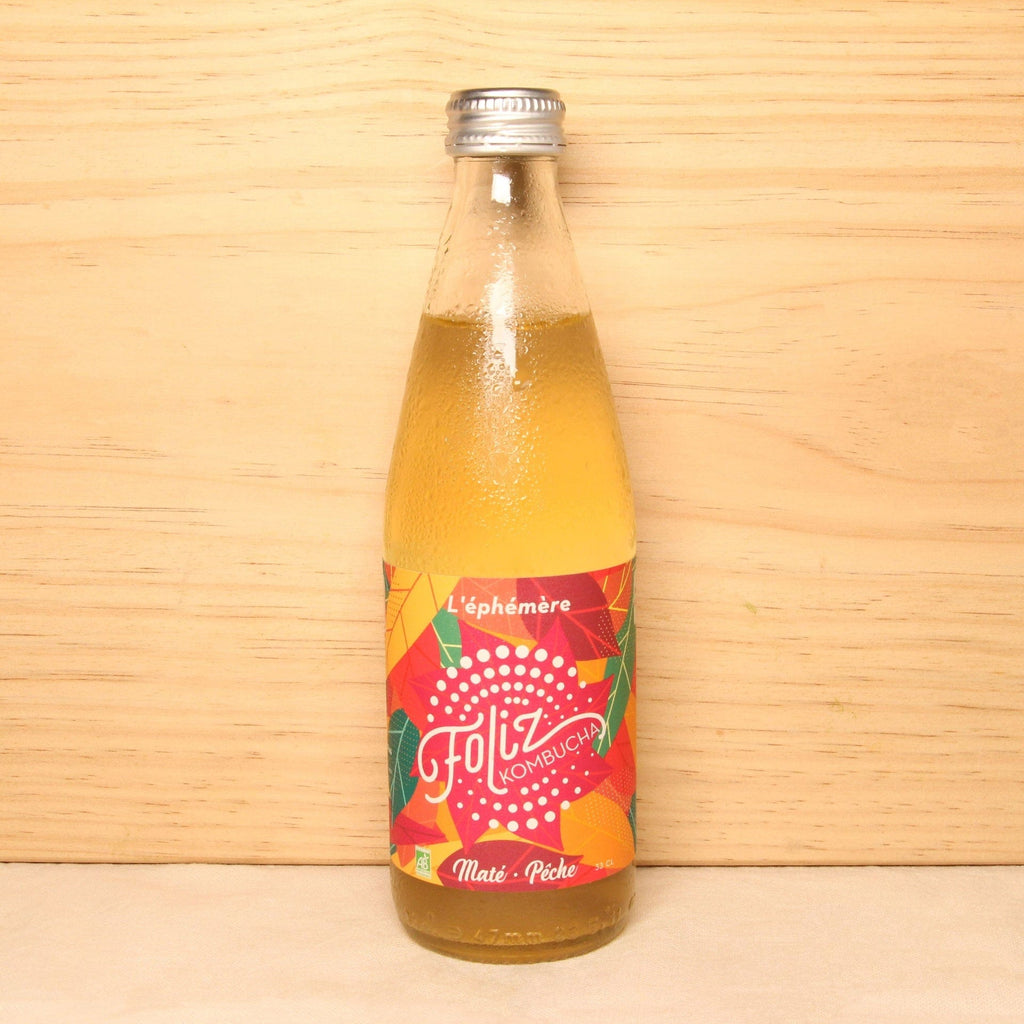 Kombucha maté pêche BIO - 33cl Foliz Kombucha vrac-zero-dechet-ecolo-montaudran