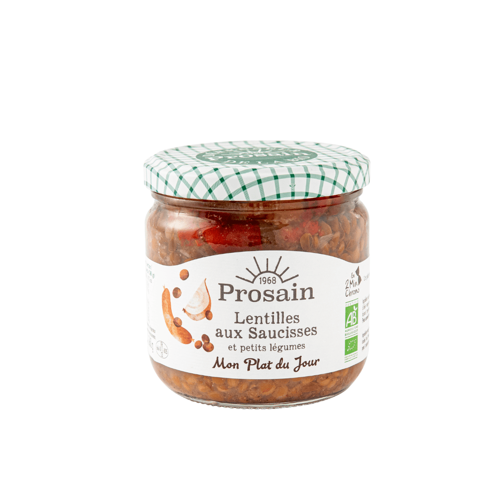 Lentilles aux saucisses et petits légumes BIO - 360g Prosain vrac-zero-dechet-ecolo-montaudran