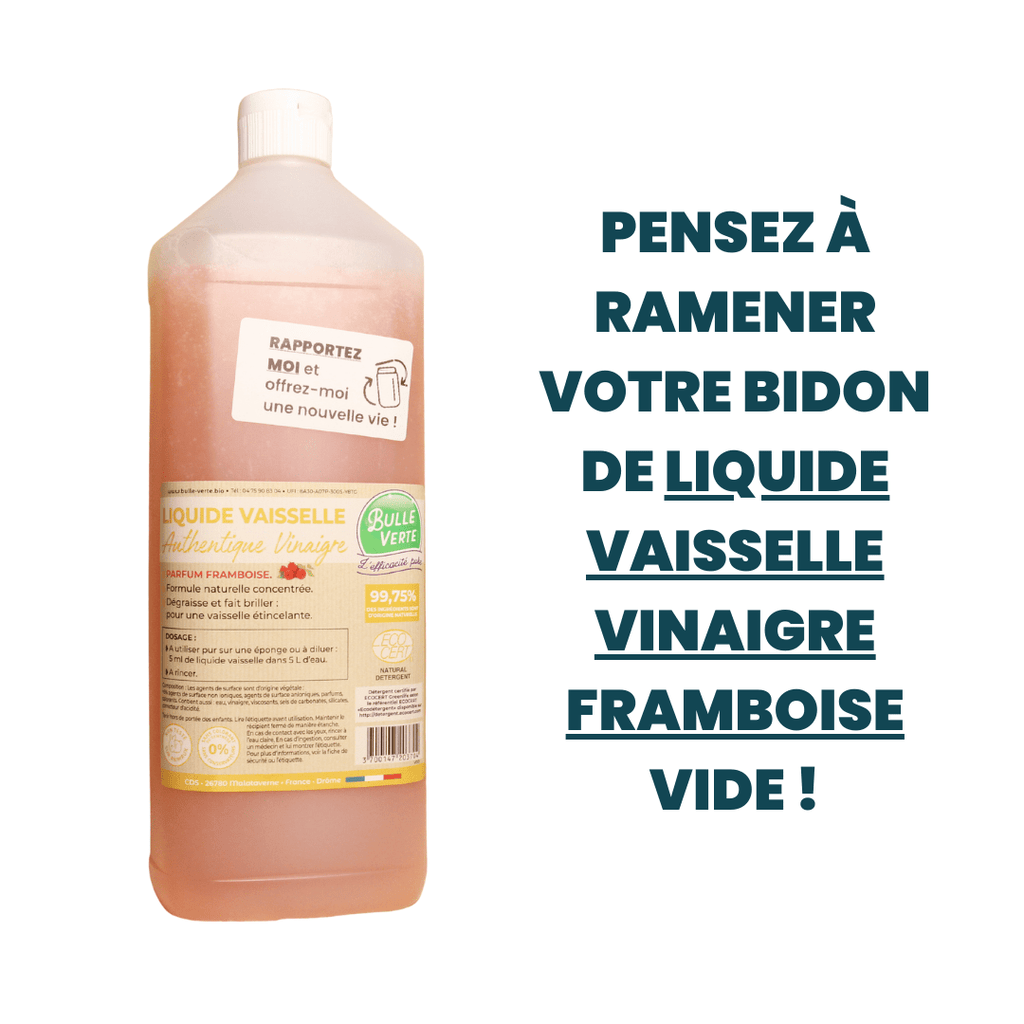 Liquide vaisselle vinaigre framboise RECHARGE - 1L Bulle Verte vrac-zero-dechet-ecolo-montaudran