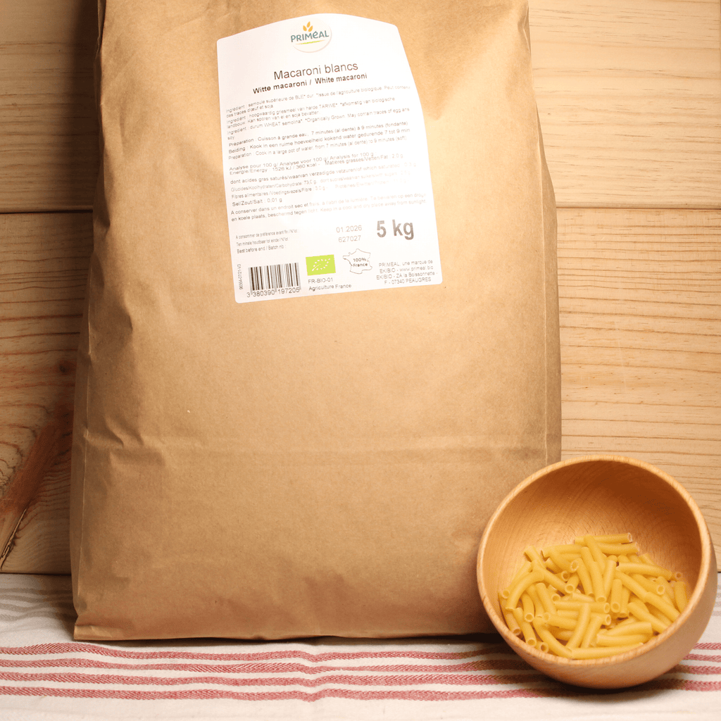 Pâtes macaroni blanches France BIO - 5kg Priméal vrac-zero-dechet-ecolo-montaudran