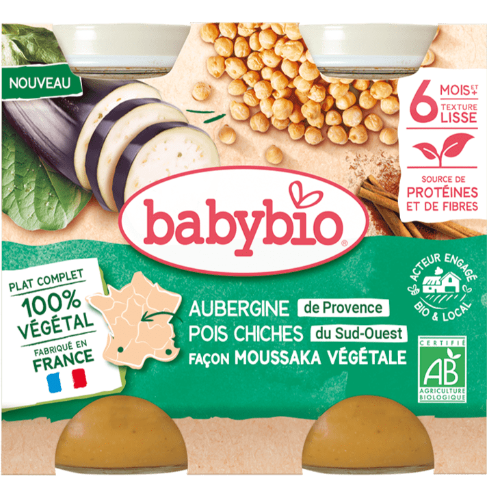 Petit pot bébé 6 mois Moussaka végétale - Aubergines pois chiches tomates BIO - 6mois - 2x200g Baby Bio vrac-zero-dechet-ecolo-montaudran