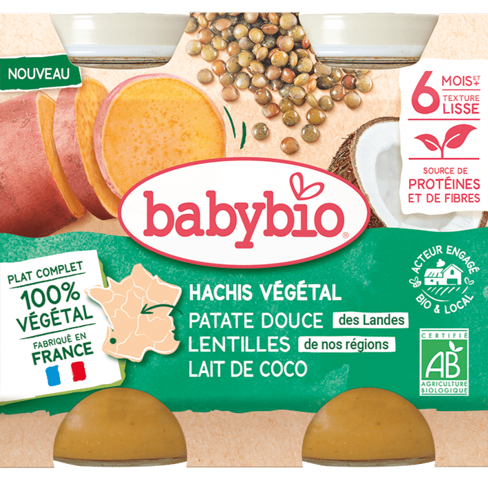 Pot bébé 6 mois Hachis végétal - Patate douce lentilles lait de coco BIO - 2x200g Baby Bio vrac-zero-dechet-ecolo-montaudran