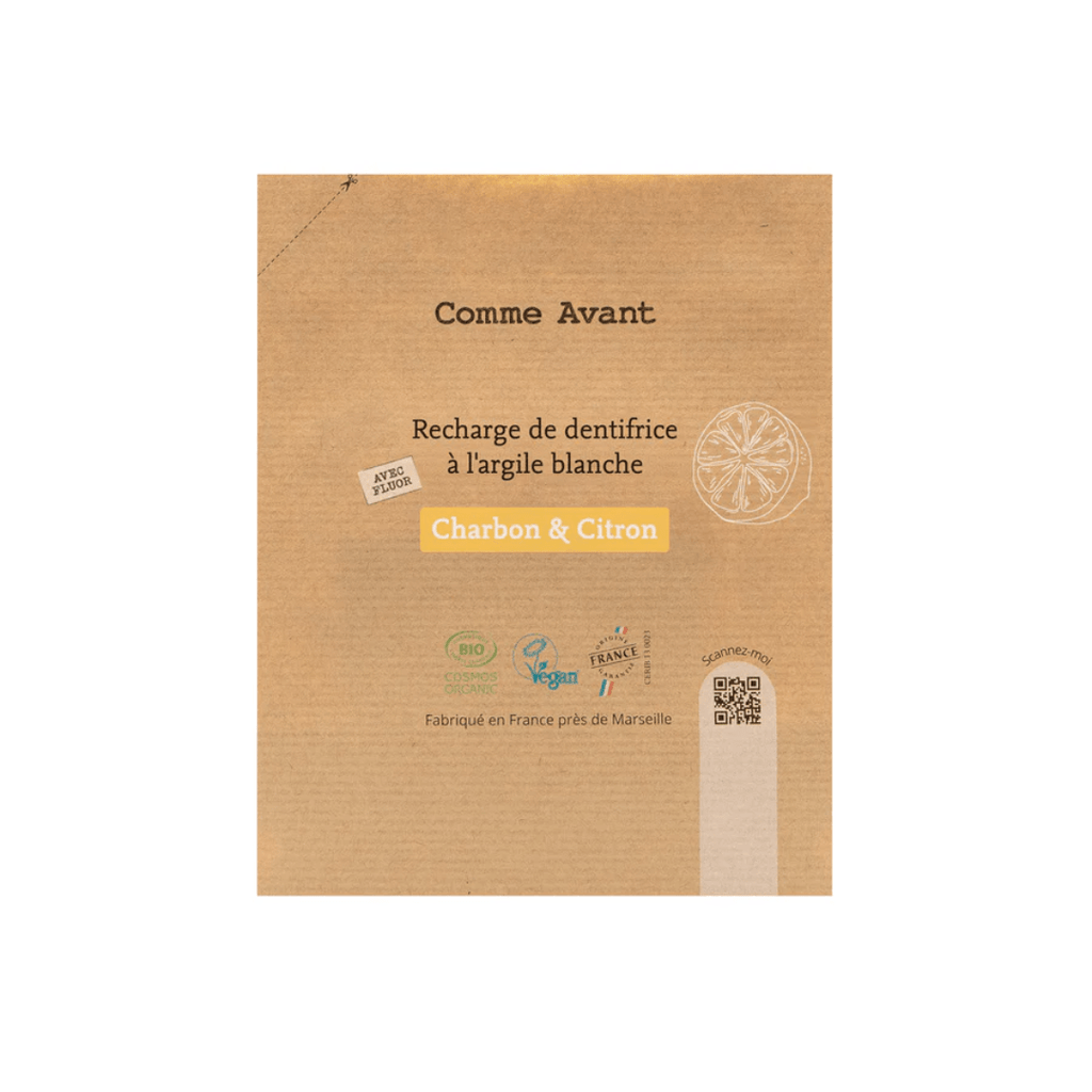 Recharge dentifrice en pâte à l’argile blanche - Charbon & Citron (avec fluor) - 180ml Comme Avant vrac-zero-dechet-ecolo-montaudran