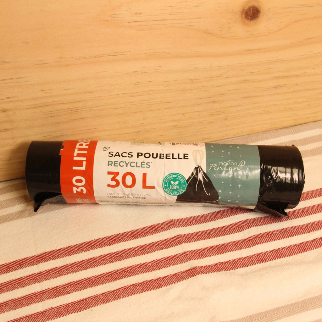 Sacs poubelle 30L recyclés anti-fuite avec liens coulissants - 20 sacs Maison Pinson vrac-zero-dechet-ecolo-montaudran