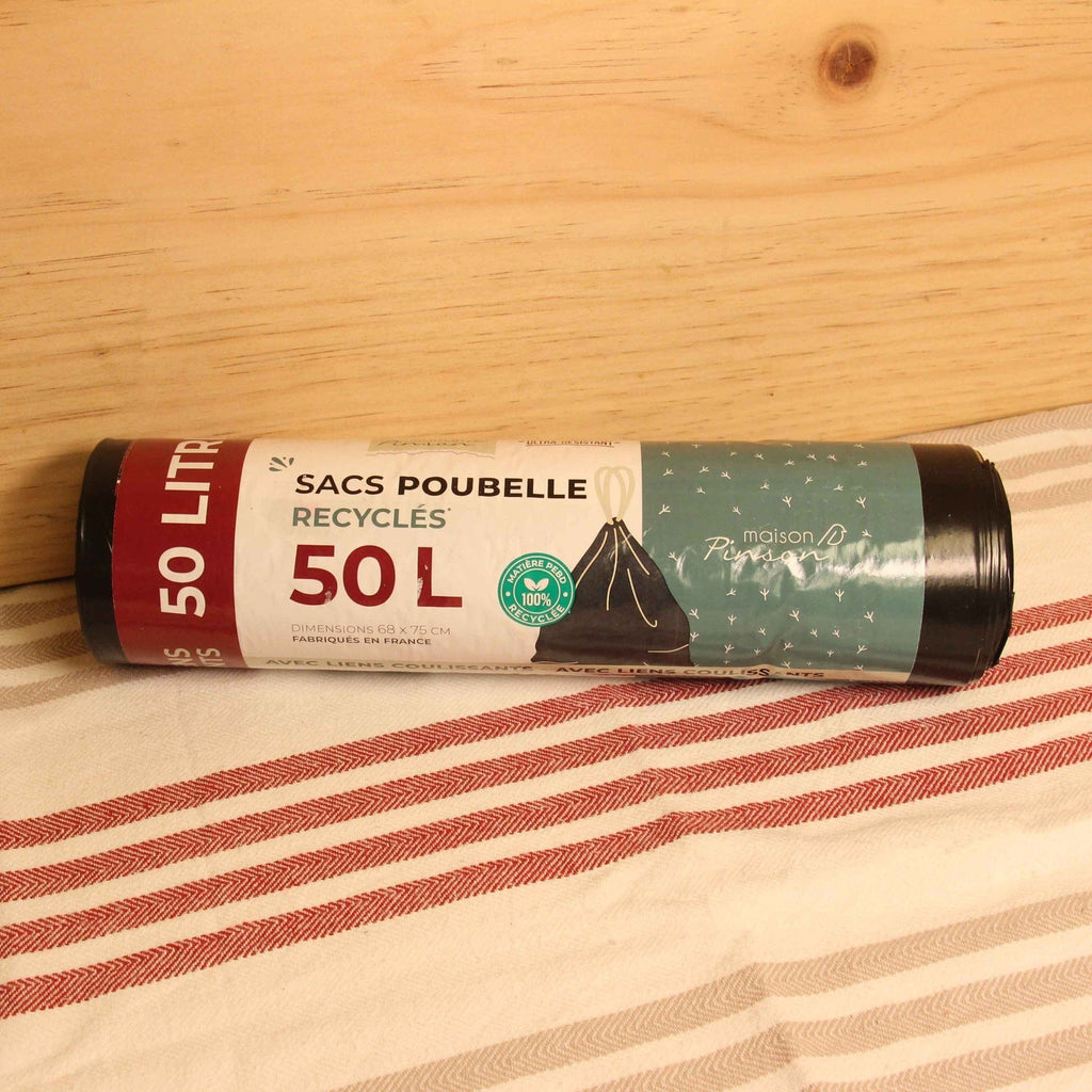 Sacs poubelle 50L recyclés anti-fuite avec liens coulissants - 20 sacs Maison Pinson vrac-zero-dechet-ecolo-montaudran